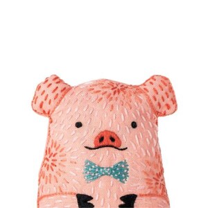 Modern Hand Embroidery Kit | Kiriki Press Embroidered Doll Kit to Make Your Own Animal Plushie - PIG