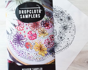 Hand Embroidery Pattern | Floral Embroidery Sampler by Dropcloth Samplers Pre-Printed Cotton Flowers Embroidery Design - MEADOW