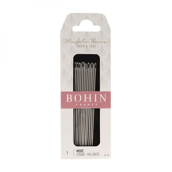 Bohin Milliner Needles | French Made Size 1 Long Milliner Needles Ideal for Basting, Millinery Work, French Knots, Bullion Knots (12 pack)