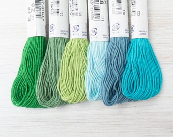 Sashiko Thread Set | Japanese Sashiko Cotton Thread Collection with 6 Cool Colors for Hand Embroidery, Sashiko Mending - TRANQUIL FOREST