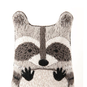 Modern Hand Embroidery Kit | Kiriki Press Embroidered Doll Kit to Make Your Own Plushie - RACCOON