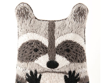 Modern Hand Embroidery Kit | Kiriki Press Embroidered Doll Kit to Make Your Own Plushie - RACCOON
