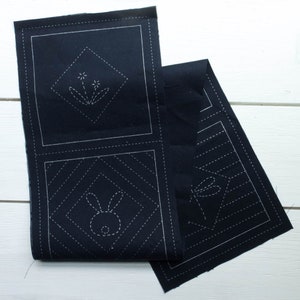 Sashiko Kit Sashiko Patterns Pre-Printed on Navy Cotton Fabric, Easy to Stitch Template 5 QUILT BLOCKS image 4
