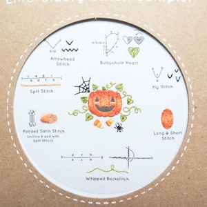 Modern Embroidery Stitch Sampler | Kiriki Press Embroidery Kit with Pre-Printed Embroidery Sampler Pattern & Embroidery Floss - HALLOWEEN