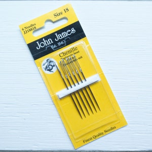 Chenille Needles | John James Chenille Needle Pack Size 18 for Crewel, Ribbon Embroidery, Big Stitch Hand Embroidery - SIZE 18