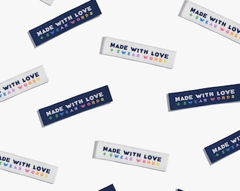 Funny Woven Labels | Pre-made Woven Labels for Quilt Labels, Clothes Labels, Made with Love Handmade Labels - LOVE and SWEAR WORDS