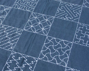 Sashiko Embroidery Kit | Large Multi-Pattern Sampler on Navy (20"x20")