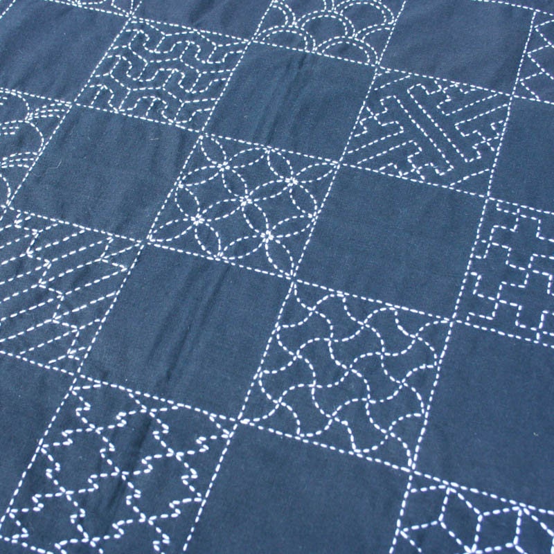 Sashiko Embroidery Kit | Large Multi-Pattern Sampler on Navy (20"x20")