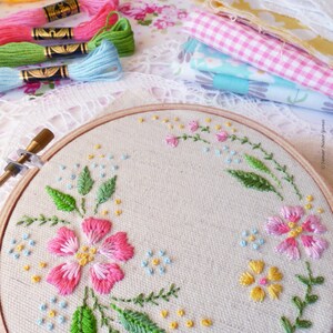 Modern Hand Embroidery Kit 4 inch 10 cm Floral Hoop Art Embroidery Pattern by Tamar Nahir Yanai CIRCLE OF FLOWERS image 3