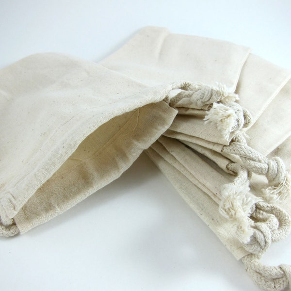 5 Medium Cotton Muslin Bags Pouches (4 by 6 inch) Gift Bags, Etsy Shop Packaging, Favor Bags, Goodie Bags, Ecofriendly, Natural cotton bags