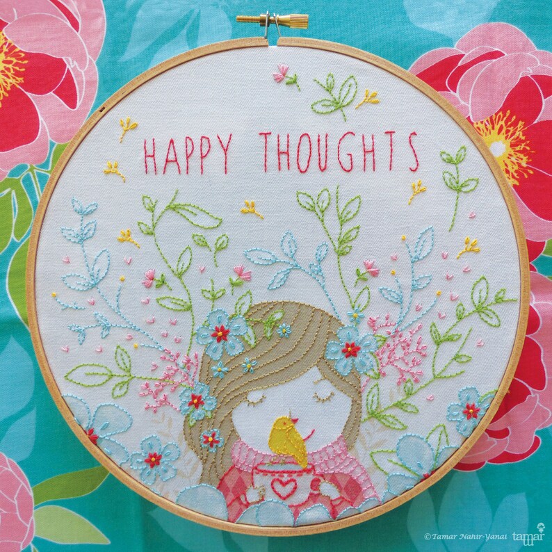 Modern Hand Embroidery Kit 8 inch 20 cm Hoop Art Embroidery Pattern by Tamar Nahir Yanai HAPPY THOUGHTS image 4