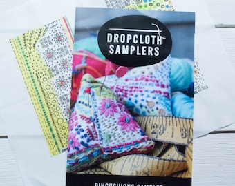 Hand Embroidery Pattern | Dropcloth Samplers Pre-Printed Cotton Embroidery Sampler -PINCUSHIONS SAMPLER