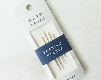 Sashiko Needles | Daruma Sashiko Needle Pack 4 Needles in Assorted Sizes with Large Eye for Easy Threading Includes Needle Threader