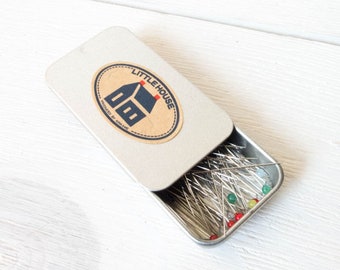 Little House Glass head Pins | Japanese Sewing Pins, Dressmaker Pins, Patchwork Pins in Metal Storage Tin for Sewing, Quilting