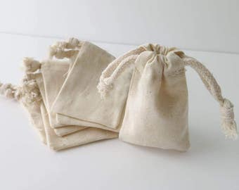 Tiny Cotton Muslin Bags Pouches (2 in x 3.5 in) Gift Bags | Unbleached Muslin Favor Bags, Cotton pouches