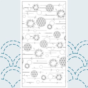 Large Sashiko Sampler | Large Scale Sashiko Embroidery Pattern Pre-Printed on Navy Cotton Fabric - CIRCLE WREATHS