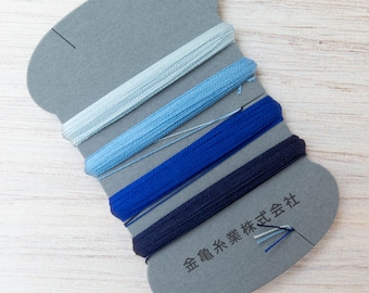 Silk Thread Set | Kinkame Japanese Silk Floss Cards with 4 Colors per Set for Hand Embroidery, Applique, Mending - INDIGO BLUE #5