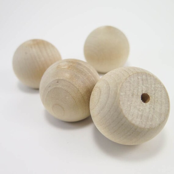 4 Wooden Knobs 1 5 Inch Wood Ball Knob Unfinished Wood Etsy