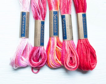 Variegated Embroidery Floss | Lecien COSMO Seasons Embroidery Thread Set for Hand Embroidery, Cross Stitch, Quilting - REDS (5001-5005)