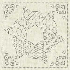 Sashiko Sampler | Pre-Printed Sashiko Design on Cotton Linen Fabric Ready to Stitch Sashiko Embroidery Pattern - KAZA GURUMA 5
