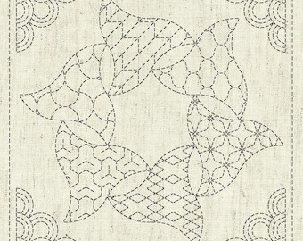 Sashiko Sampler | Pre-Printed Sashiko Design on Cotton Linen Fabric Ready to Stitch Sashiko Embroidery Pattern - KAZA GURUMA 5