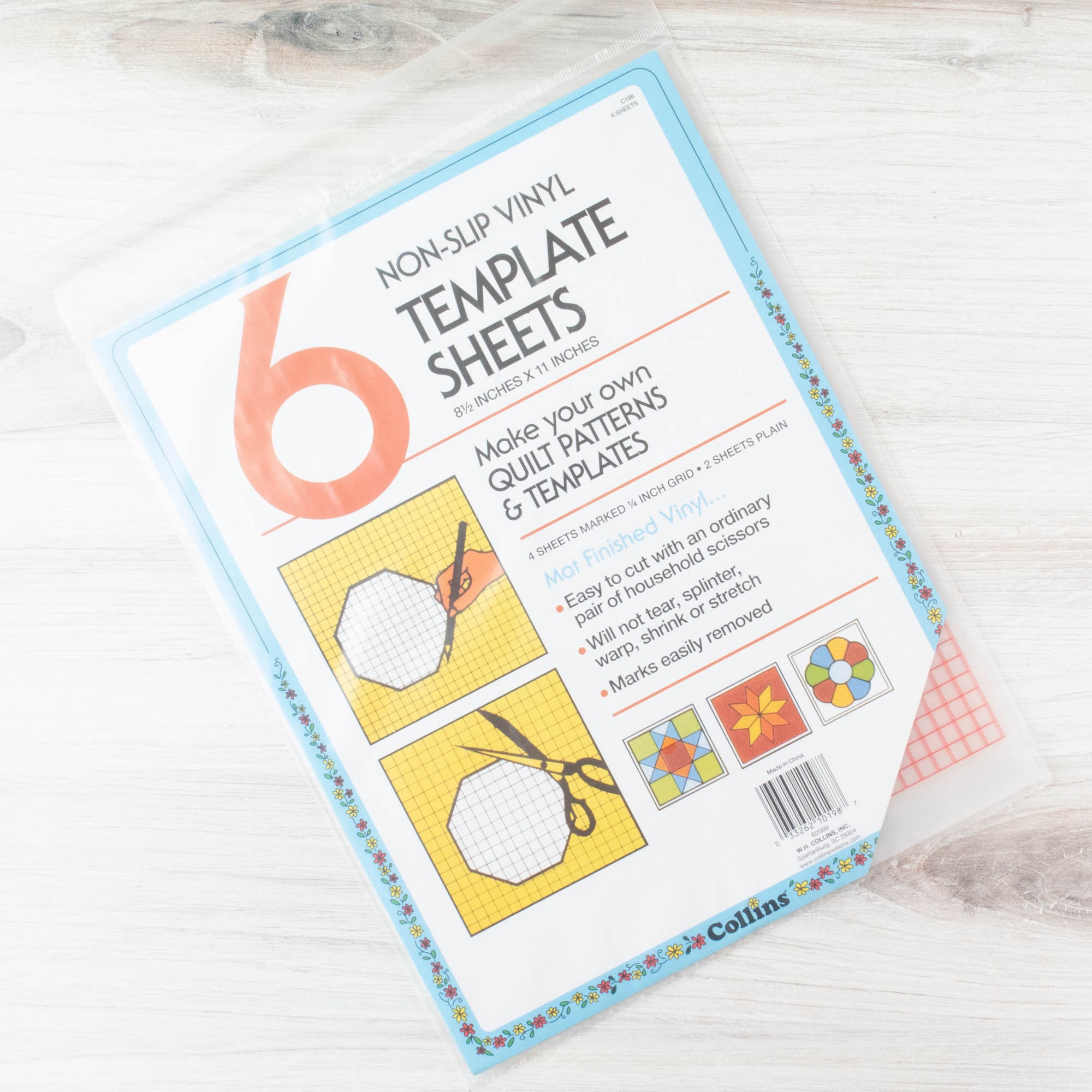 Dritz Quilting Non-Slip Vinyl Template Sheets 6/Pkg-8-1/2X11