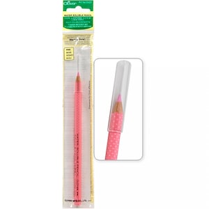 May include: A pink water-soluble pencil with a polka-dot sleeve, packaged in a clear plastic sleeve. The pencil is labeled "WATER SOLUBLE PENCIL" and "CLOVER". The packaging also includes the Clover logo and product information.