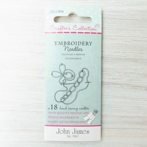 Embroidery Needles John James Crafters Collection Embroidery Needles in Assorted Sizes 3-7 18 needles CRAFTERS COLLECTION image 2