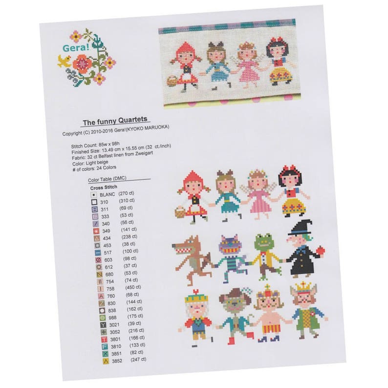 Counted Cross Stitch Pattern by Kyoko Maruoka FUNNY QUARTETS Gera Modern Cross Stitch Pattern