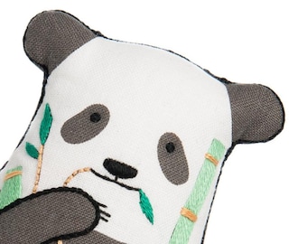 Modern Hand Embroidery Kit | Kiriki Press Embroidered Doll Kit to Make Your Own Plushie - PANDA