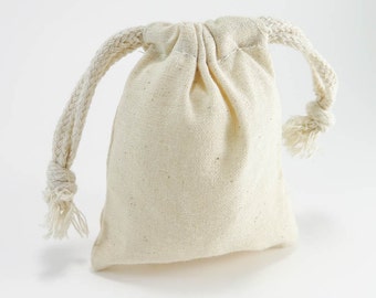 10 SMALL Cotton Muslin Bags Pouches (3 by 4 inch) Gift Bags | Unbleached Muslin Favor Bags, Cotton pouches