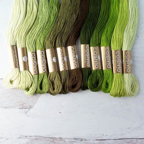 Cosmo Embroidery Floss Set | Japanese Cotton Embroidery Floss Collection - LEAFY GREEN