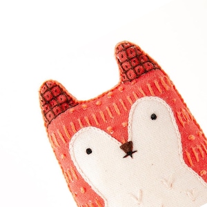 Modern Hand Embroidery Kit | Kiriki Press Embroidered Doll Kit to Make Your Own Animal Plushie - FOX