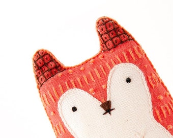 Modern Hand Embroidery Kit | Kiriki Press Embroidered Doll Kit to Make Your Own Animal Plushie - FOX