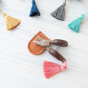 Mini Thread Snips | Cohana Tiny Japanese Embroidery Scissors with Genuine Leather Sheath, Airplane Scissors with Silk Tassel in 5 Colors