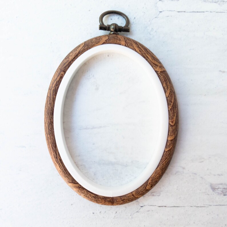 Oval Embroidery Hoop 2.75 in x 3 in Faux Wood Flexi Hoop, Plastic Embroidery Hoop, Frame SMALL OVAL image 1
