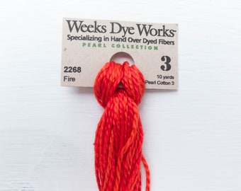 Thick Perle Cotton Thread | Weeks Dye Works Hand Over-Dyed Pearl Cotton Floss | Hand Quilting, Applique, Embroidery - FIRE (Size 3)