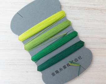 Silk Thread Set | Kinkame Japanese Silk Floss Cards with 4 Colors per Set for Hand Embroidery, Applique, Mending - GRASS #7