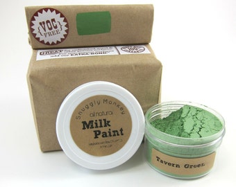 Green Milk Paint - Non-toxic All Natural Paint Perfect for Unfinished Wood Projects- Tavern Green