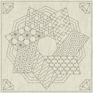 Sashiko Sampler | Pre-Printed Sashiko Design on Cotton Linen Fabric Ready to Stitch Sashiko Embroidery Pattern - KAZA GURUMA 4