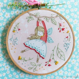 Modern Hand Embroidery Kit | 6 inch (15 cm) Fairy Hoop Art Embroidery Pattern by Tamar Nahir - Yanai - FLYING FAIRY