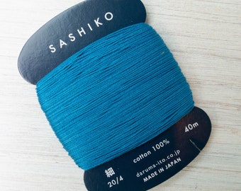 Thin Sashiko Thread | Daruma Carded Thin Sashiko Thread Single Strand Cotton Floss for Visible Mending, Boro, Hand Embroidery- BLUE (224)