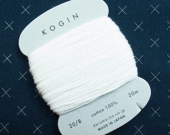 Kogin Sashiko Thread | Daruma Carded Thick Sashiko Thread Single Strand Cotton Floss for Visible Mending, Boro, Hand Embroidery - WHITE (#1)