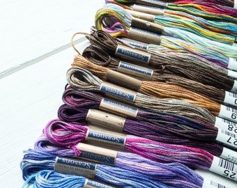 Variegated Embroidery Floss Set | Lecien COSMO Seasons 5021 - 5040 Collection of Embroidery Thread - 20 Colors - DARK COLORS