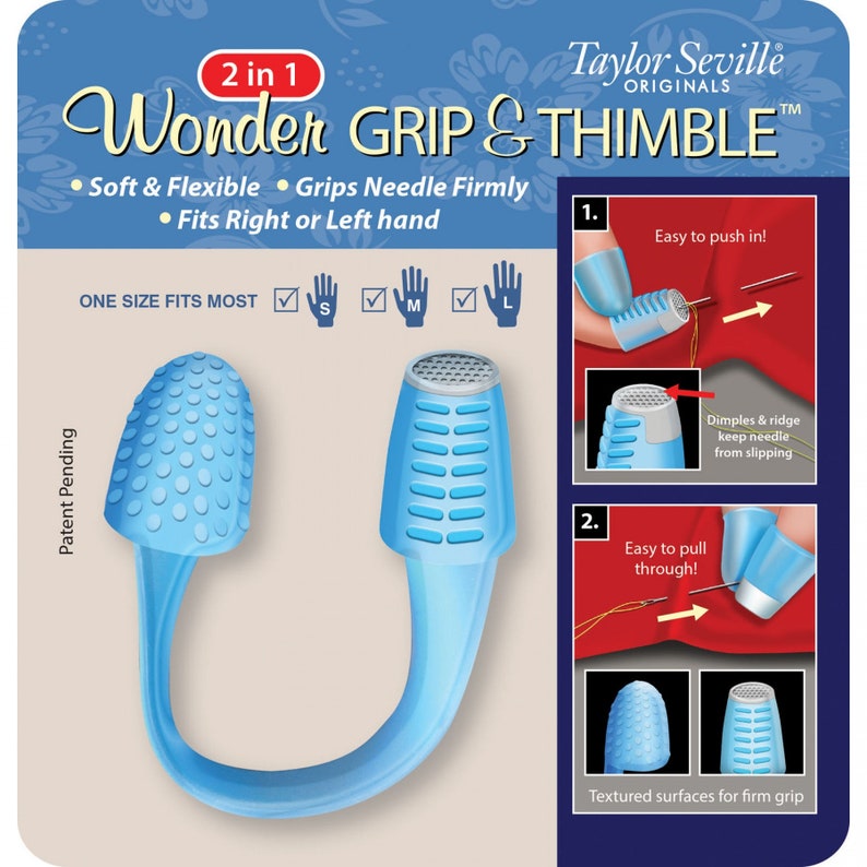 Thimble Combination Sewing Thimble Needle Gripper Needle Puller One Size Fits Most Left or Right Handed WONDER GRIP & THIMBLE image 2