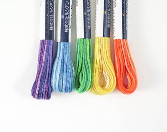 COSMO Seasons Embroidery Floss Set | Lecien Cosmo 6 Strand Cotton Variegated Embroidery Thread Set of 5 Skeins - RAINBOW
