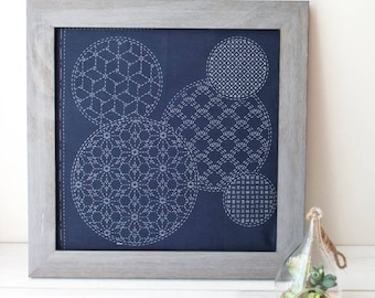 Sashiko Embroidery Kit | Japanese Hand Embroidery, Sashiko Fabric with Pre-Printed Pattern - MIXED PATTERN (SC-05)