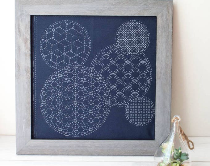 Sashiko Embroidery Kit | Japanese Hand Embroidery, Sashiko Fabric with Pre-Printed Pattern - MIXED PATTERN (SC-05)