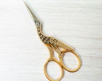 Golden Stork Embroidery Scissors | 3.5 inch Fine Italian Needlework Scissors, Gold Plated Stork Scissors - TT GOLD STORKS