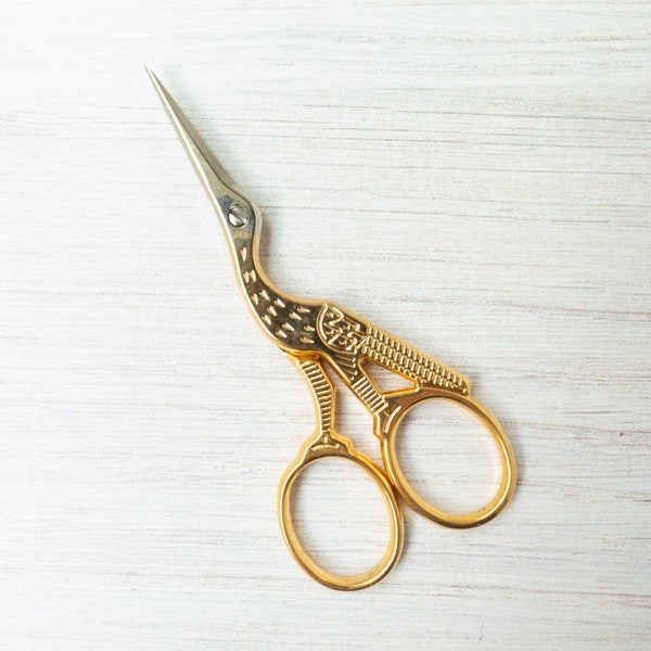 Golden Stork Embroidery Scissors | 3.5 inch Fine Italian Needlework Scissors, Gold Plated Stork Scissors - TT GOLD STORKS